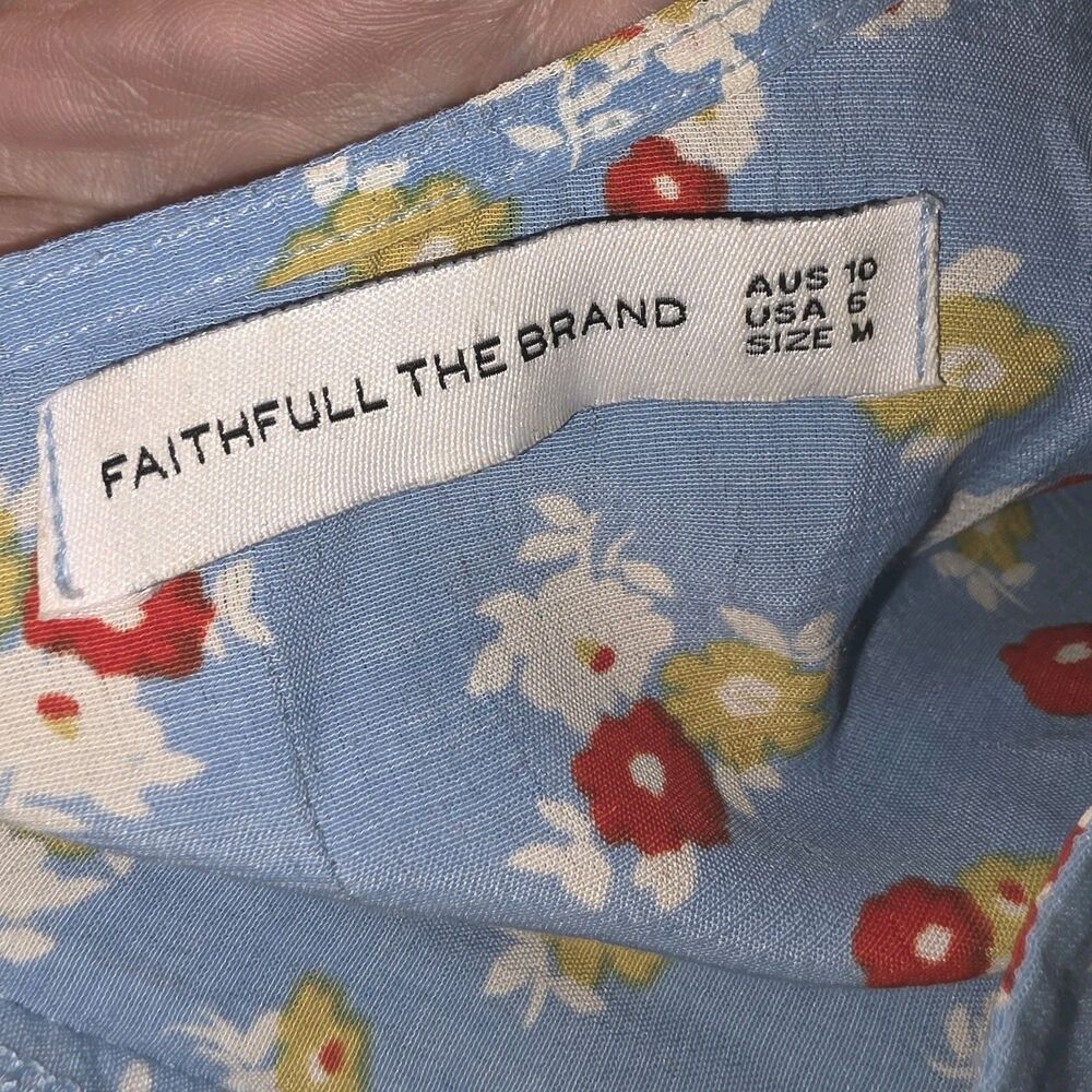 Faithfull the Brand Sky Blue Floral Tie-Sleeve Midi Dress - Picture 11 of 12